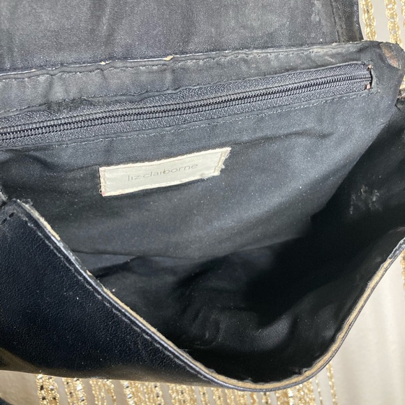 Y2k vintage black Liz Claiborne faux leather baguette bag handbag shoulder purse - Picture 10 of 11